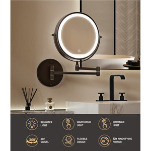Embellir Extendable Makeup Mirror 10X Magnifying | Double-Sided Bathroom Mirror in Brown