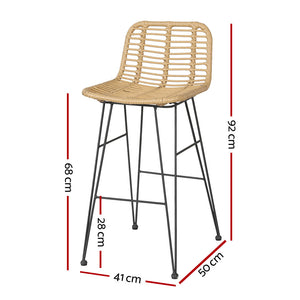 Gardeon 2-Piece Outdoor Bar Stools - Wicker Dining Chair for Patio or Balcony