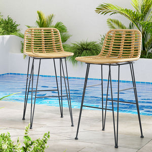 Gardeon 2-Piece Outdoor Bar Stools - Wicker Dining Chair for Patio or Balcony