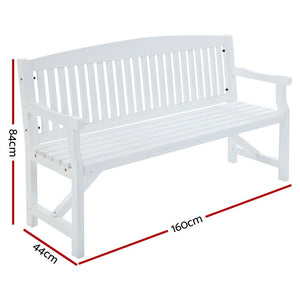White Wooden Garden Bench / Garden Chair - 3 Seater