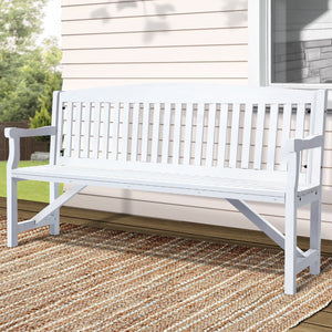White Wooden Garden Bench / Garden Chair - 3 Seater