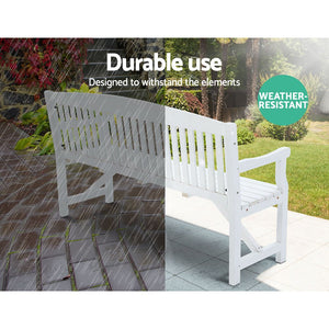 White Wooden Garden Bench / Garden Chair - 3 Seater