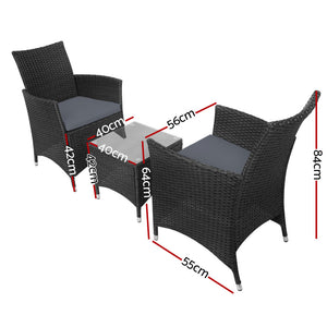 New 3 Piece Black Outdoor Chair And Table Set