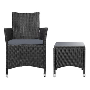 New 3 Piece Black Outdoor Chair And Table Set