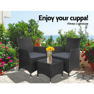 New 3 Piece Black Outdoor Chair And Table Set