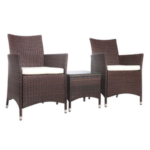 3 Piece Outdoor Brown Table And Chair Set