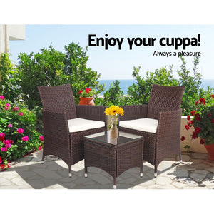 3 Piece Outdoor Brown Table And Chair Set