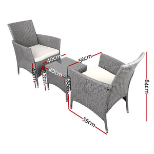 3 Piece Grey Outdoor Chair And Table Furniture Set