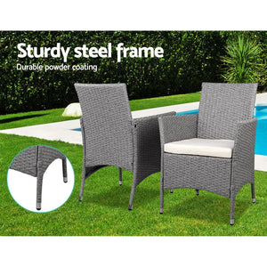 3 Piece Grey Outdoor Chair And Table Furniture Set
