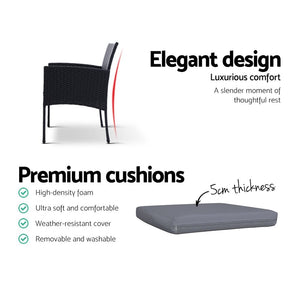 Set of 2 Outdoor Bistro Chairs With Wicker Cushions