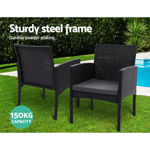 Set of 2 Outdoor Bistro Chairs With Wicker Cushions