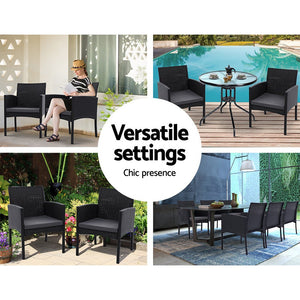 Set of 2 Outdoor Bistro Chairs With Wicker Cushions