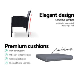 Gardeon Outdoor Bistro Chairs Patio Furniture Dining Chair Wicker Garden Cushion Tea Coffee Cafe Bar Set - The Hippie House