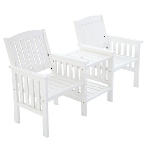 White Garden Bench Chair & Table Set