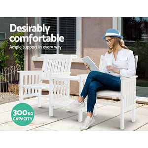White Garden Bench Chair & Table Set