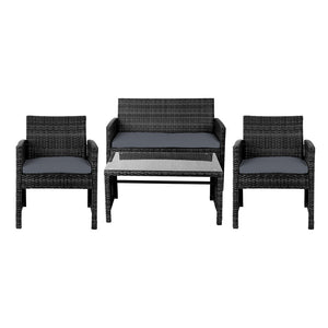 Set of 4 Outdoor Black Wicker Chairs & Table