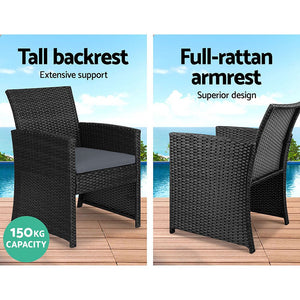 Set of 4 Outdoor Black Wicker Chairs & Table