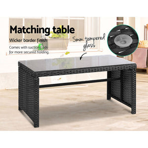 Set of 4 Outdoor Black Wicker Chairs & Table