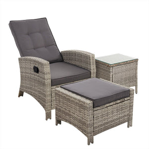 Recliner Chair / Table Set - Grey Wicker Cushions Included