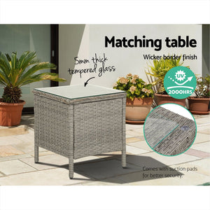 Recliner Chair / Table Set - Grey Wicker Cushions Included