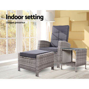 Recliner Chair / Table Set - Grey Wicker Cushions Included
