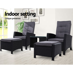 Outdoor Patio Recliner Chairs With Table - 5PCS Set