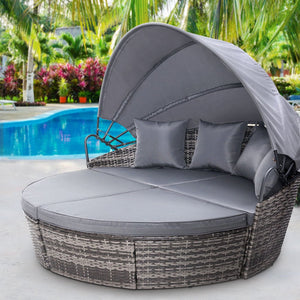 Gardeon Outdoor Lounge Setting Patio Furniture Sofa Wicker Garden Rattan Set Day Bed Grey - The Hippie House