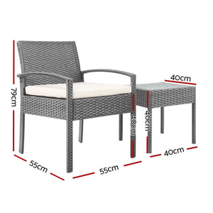Grey 3-piece Outdoor Furniture Set