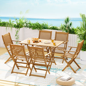 Gardeon 7PCS Outdoor Dining Set | 6-Seater Wood Garden Chairs and Table
