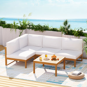 Gardeon 5 Pieces Outdoor Sofa Set | 4-Seater Acacia Wood Corner Lounge Setting