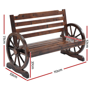 Garden Bench With Wagon Wheel Design
