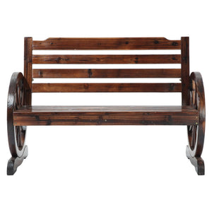 Garden Bench With Wagon Wheel Design
