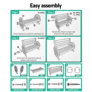 Garden Bench With Wagon Wheel Design