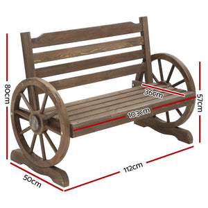 Backyard Feature Bench With Wagon Wheels