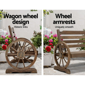 Backyard Feature Bench With Wagon Wheels
