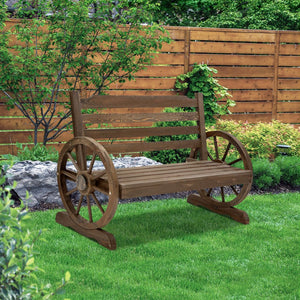 Backyard Feature Bench With Wagon Wheels