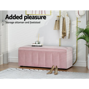 Storage Ottoman Blanket Box | Velvet | Chest | Toy Foot Stool | Couch | Bed | Pink