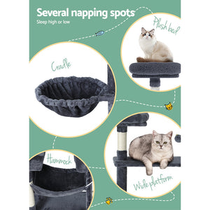 i.Pet 144cm Cat Tree Scratching Post | Tower Scratcher with Wood Condo Toys and Bed