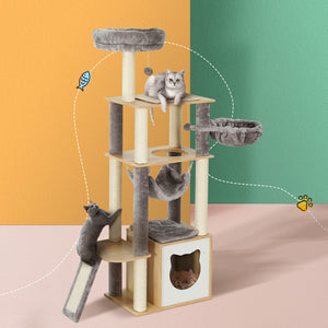 i.Pet Cat Tree Tower Scratching Post | Wood Bed Condo Toys House | 152cm
