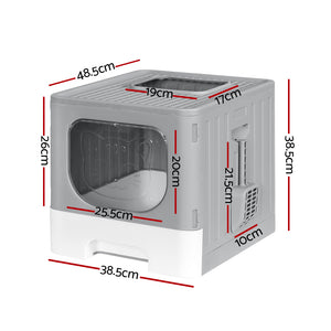 i.Pet Cat Litter Box Large Tray | Kitty Toilet Enclosed Hooded | Foldable, Scoop, Grey