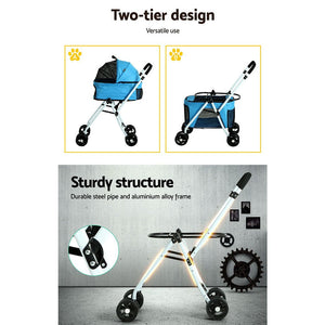 Pet Stroller | i.Pet Large Dog Pram Cat Carrier 4 Wheels Foldable Double