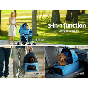 Pet Stroller | i.Pet Large Dog Pram Cat Carrier 4 Wheels Foldable Double