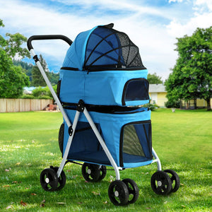Pet Stroller | i.Pet Large Dog Pram Cat Carrier 4 Wheels Foldable Double