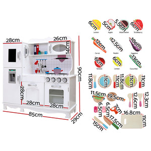 Keezi Kids White Wooden Kitchen Set | Pretend Play Cooking Food Toys