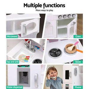 Keezi Kids White Wooden Kitchen Set | Pretend Play Cooking Food Toys