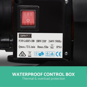 Giantz 1500W Garden High Pressure Water Pump - 4320L/H