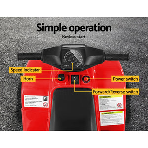 Kids Ride On ATV Quad Motorbike Car - 4 Wheeler Electric Toys | Battery Red | Rigo