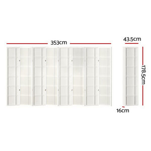 Room Divider Screen | 8 Panel Nova White Wood Privacy Stand