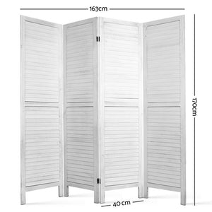 White 4 Panel Foldable Wooden Room Divider