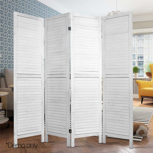 White 4 Panel Foldable Wooden Room Divider